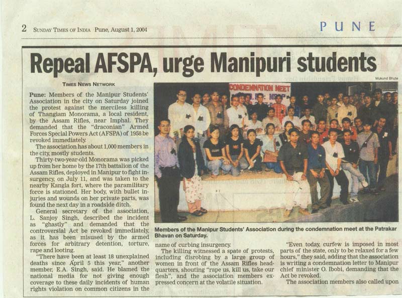 Condemnation Meet by MSAP against killing of Manorama by Assam Rifles & AFSPA - 31 July 2004