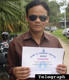 Leishungbam Subash Singh after receiving the award in Imphal