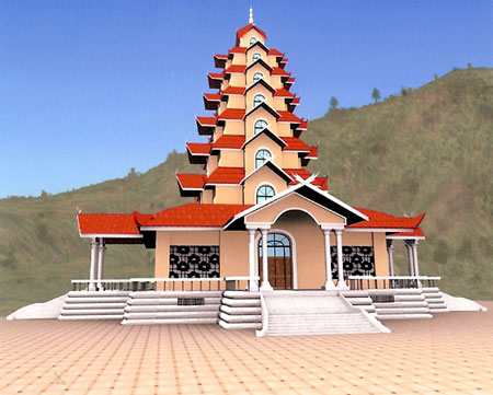 An architectural model of the temple (Kiyong) of Lainingthou Sanamahi for which the foundation stone has already been laid at Nongmaiching Chingkhong on Feb 5, 2006. A University of Sanamahi Culture is also proposed to be built along with this Temple 